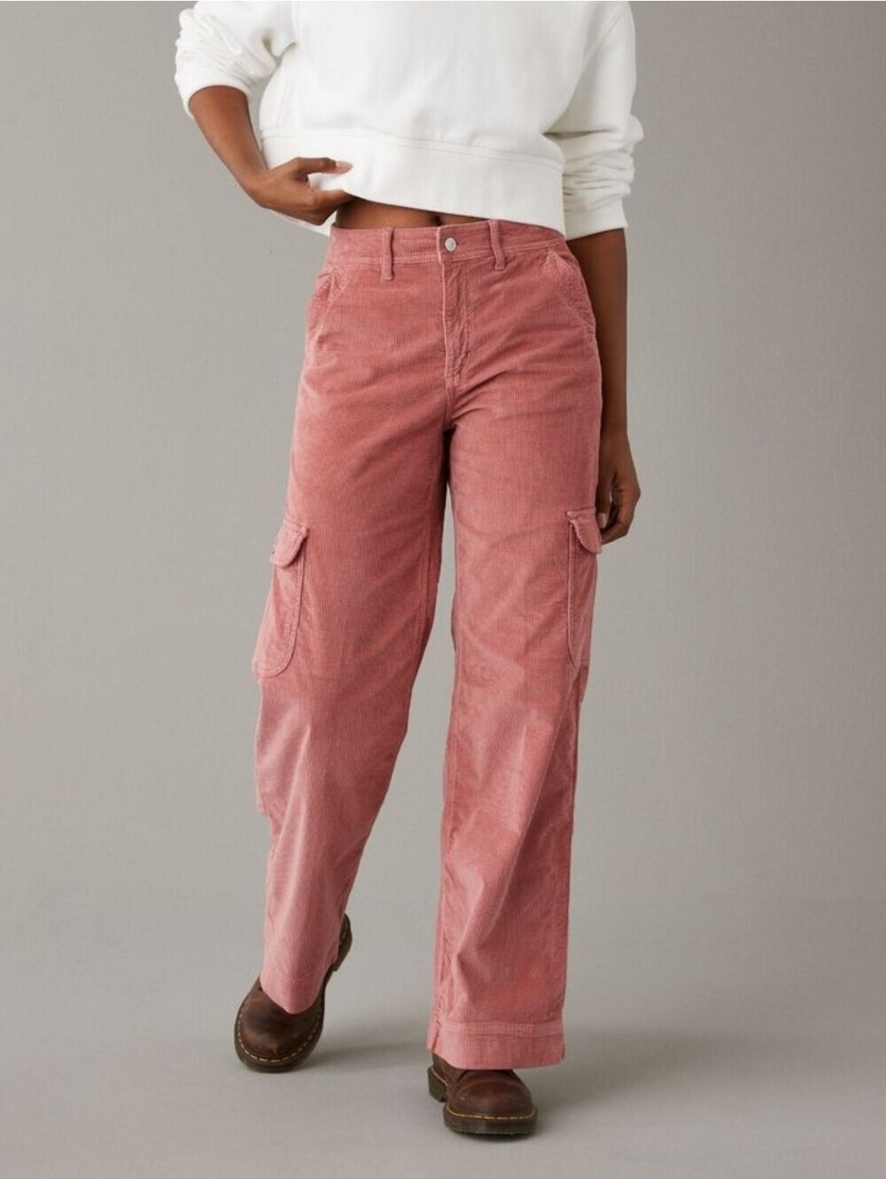 American Eagle  Corduroy Cargo Pants Dusty Pink Size 0R Y2K Wide Leg